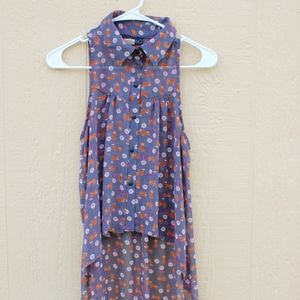 Printed chiffon high low button down shirt
